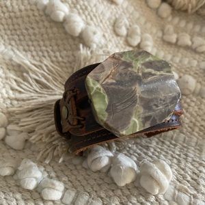 Leather cuff with large stone